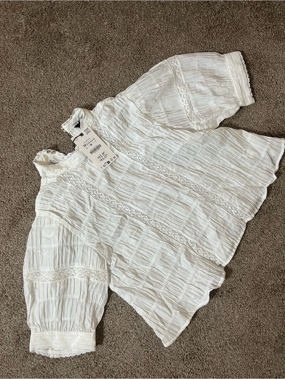 Zara Cream Lace-Panel Short Puff Sleeve Blouse - Picture 5 of 5